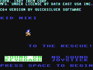 Kid Niki Radical Ninja title screen for Commodore 64